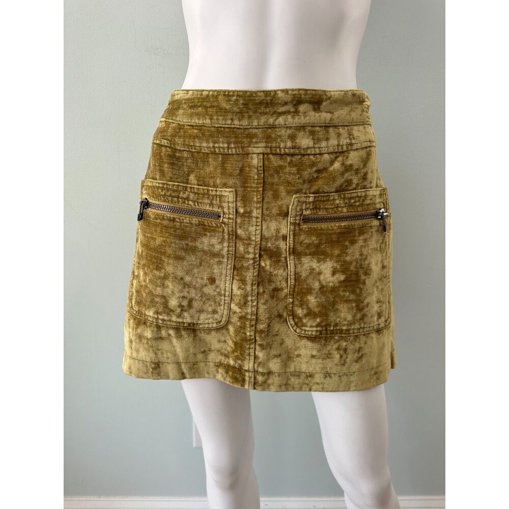 Free People Dust to Dust Velvet Mini Skirt Green size 8 Boho Festival Style
